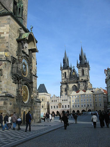 Old Town Square Astronomical Cock, Tyn Church, photo by Chris