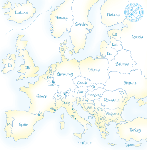 maps of europe and russia. Map of Europe showing European