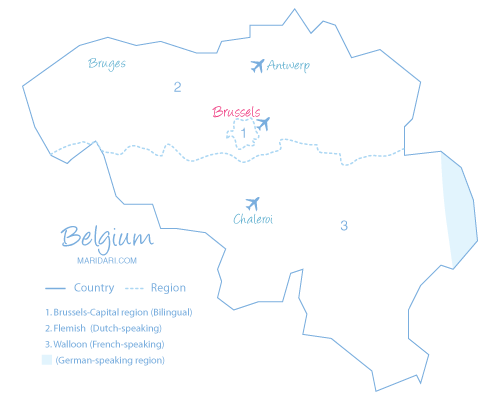 Belgium map showing airports