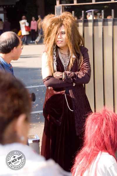 A cosplayer at Jingu Bashi (Shrine Bridge) near Harajuku Station