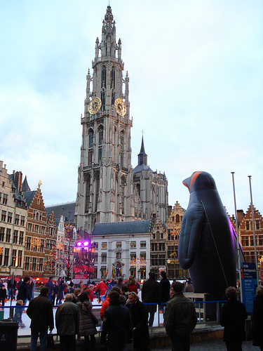 Grote Markt and bell tower of the Cathedral of Our Lady, Antwerp, Belgium, photo by Ricardo Martins