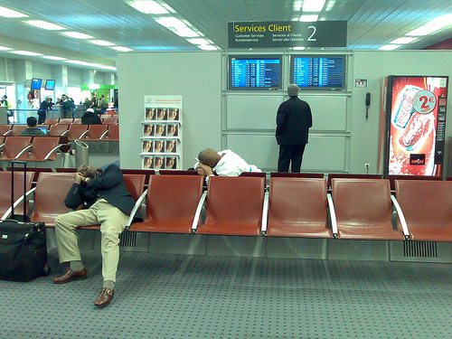 Sleeping in Paris Charles de Gaulle International Airport, photo by Oren Levine