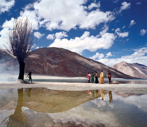 A scene from Tarsem Singh's movie The Fall at Pangong Tso (Pangong Lake), Jammu & Kashmir. The lake extends from India to China.