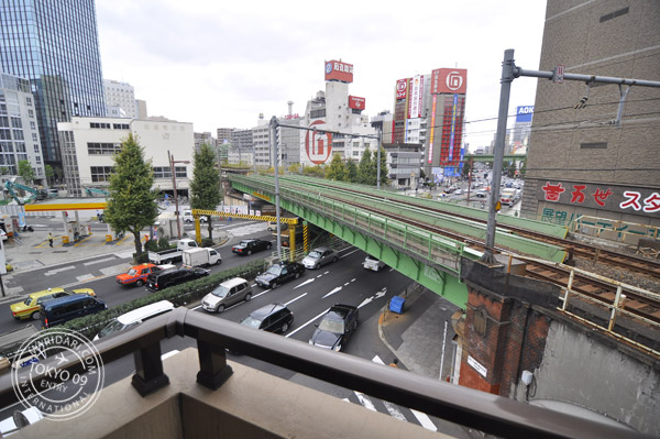 View from the balcony of B-SITE akihabara tokyo apartment - train tracks!